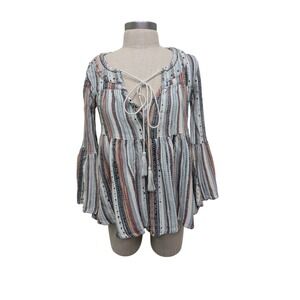 Altered State Women's Striped Boho Flared Sleeve Blouse Top Shirt Size Small